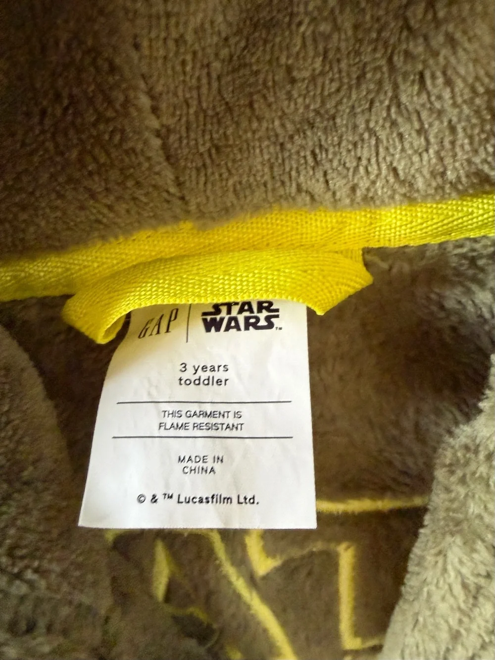 GAP x Disney Star Wars Yoda Green Plush Kids Robe Sz 3T Toddler Boy / Girl